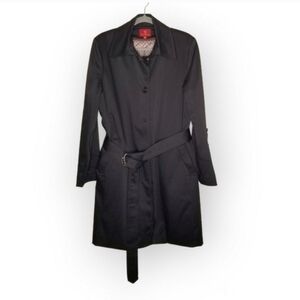 Cole Haan satin day coat black belt removable lining women's 14 jacket